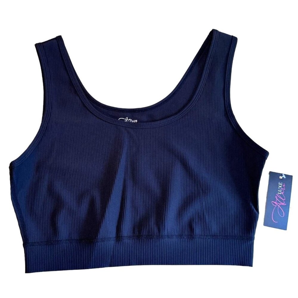 Allure Luxe Ribbed Crop Tank Black Women's Size Large